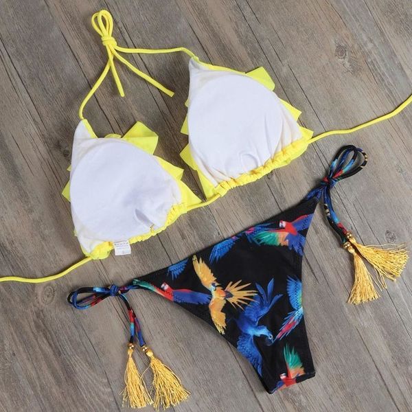 swimming suit for women bikini beach wear yellow ruffle bikini set swimwear halter tassel biquini bathing suit, White;black
swimming suit for women bikini beach wear yellow ruffle bikini set swimwear halter tassel biquini bathing suit, White;black