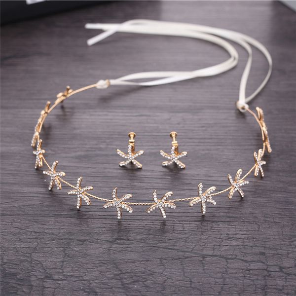 le liin bridal headband earrings sets crystal starfish headpiece beach wedding hair accessories hair jewelry with ribbon, Golden;silver
le liin bridal headband earrings sets crystal starfish headpiece beach wedding hair accessories hair jewelry with ribbon, Golden;silver