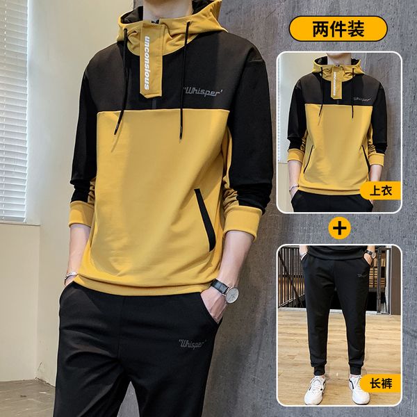 gym clothing 2021 men's sports suit spring and autumn hooded pullover comprehensive training set, White;black
gym clothing 2021 men's sports suit spring and autumn hooded pullover comprehensive training set, White;black