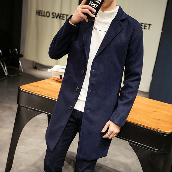 autumn and winter new thick autumn winter length korean men's slim trench windbreaker coat single-breasted woolen coat, Tan;black
autumn and winter new thick autumn winter length korean men's slim trench windbreaker coat single-breasted woolen coat, Tan;black