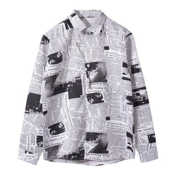 men street wear summer casual newspaper printed shirt hawaii beach long sleeve shirts harujuku male blouse camisa, White;black
men street wear summer casual newspaper printed shirt hawaii beach long sleeve shirts harujuku male blouse camisa, White;black