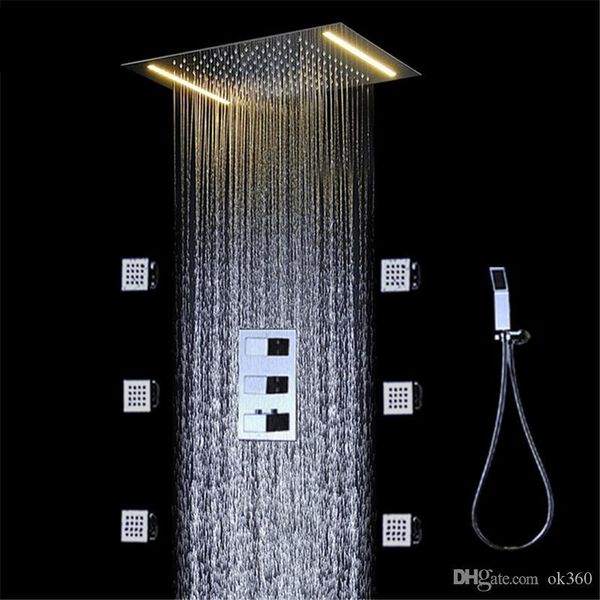 360*500mm shower ceiling thermostat rain shower faucets set led electric showerheads rainfall duchas body massage shower jets bath set
360*500mm shower ceiling thermostat rain shower faucets set led electric showerheads rainfall duchas body massage shower jets bath set