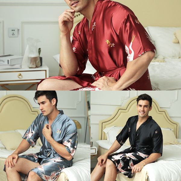 mvfxb early watch simulation silk men's nightgown summer home clothes simulation pajamas mid-length printed ice silk bathrobe loose paj, Black;brown
mvfxb early watch simulation silk men's nightgown summer home clothes simulation pajamas mid-length printed ice silk bathrobe loose paj, Black;brown