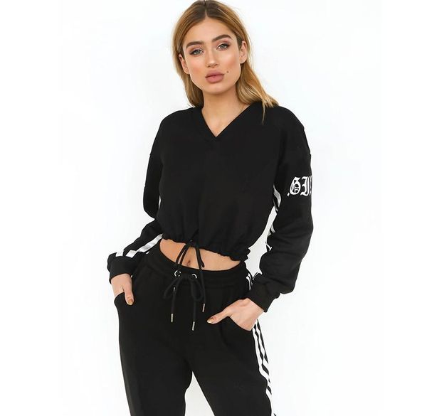black stripes tracksuit for women crop two piece set hoodies sweatshirts casual sporting women's suits, Gray
black stripes tracksuit for women crop two piece set hoodies sweatshirts casual sporting women's suits, Gray