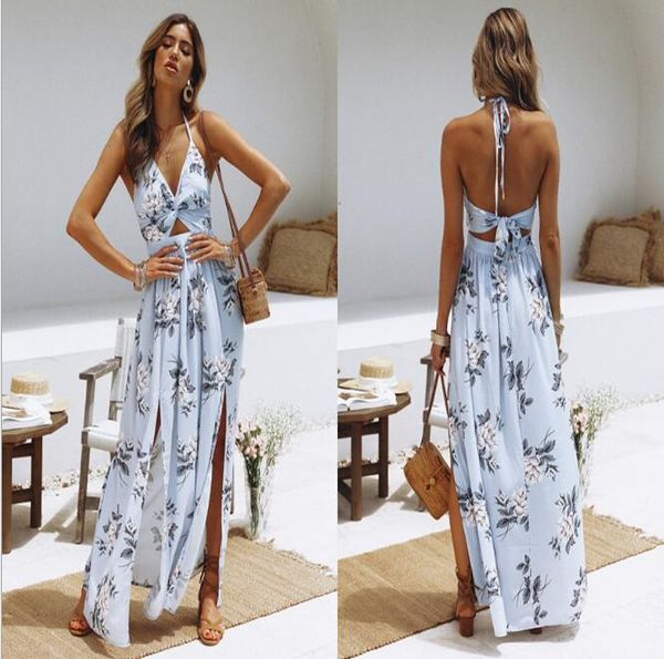 women's swimwear sling v-neck chiffon print dress split holiday beach long skirt, White;black
women's swimwear sling v-neck chiffon print dress split holiday beach long skirt, White;black
