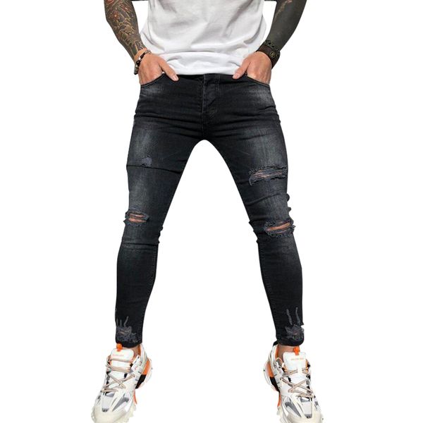 2020 new men skinny jeans ripped hole biker denim pencil pants grey tight destroyed frayed fit slim streetwear male trousers, Blue
2020 new men skinny jeans ripped hole biker denim pencil pants grey tight destroyed frayed fit slim streetwear male trousers, Blue