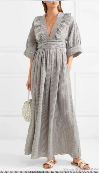 women dress deep v-neck ribbon summer fashion ankle length long sleeve elegant lady skirt striped style casual loose dresses size s-xl, Black;gray
women dress deep v-neck ribbon summer fashion ankle length long sleeve elegant lady skirt striped style casual loose dresses size s-xl, Black;gray