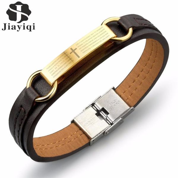 jiayiqi fashion cross bible brown leather bracelet men stainless steel bracelets & bangles male vintage punk charm jewelry pulse, Red;blue
jiayiqi fashion cross bible brown leather bracelet men stainless steel bracelets & bangles male vintage punk charm jewelry pulse, Red;blue