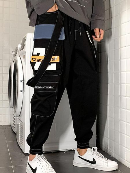 new hip-hop jogger overalls pants men's multi-pocket ribbon sweatpants male sports pants streetwear casual fashion trousers, Black
new hip-hop jogger overalls pants men's multi-pocket ribbon sweatpants male sports pants streetwear casual fashion trousers, Black