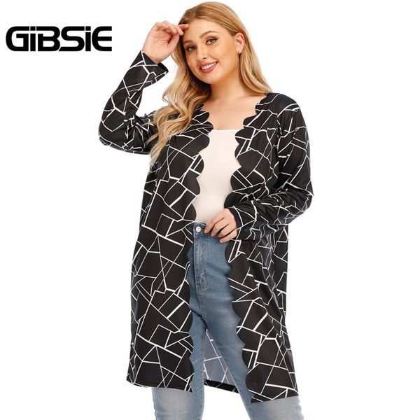 women's jackets gibsie autumn fashion geometric print cardigan coat women plus size black scallop trim long sleeve casual outwear 2021, Black;brown
women's jackets gibsie autumn fashion geometric print cardigan coat women plus size black scallop trim long sleeve casual outwear 2021, Black;brown