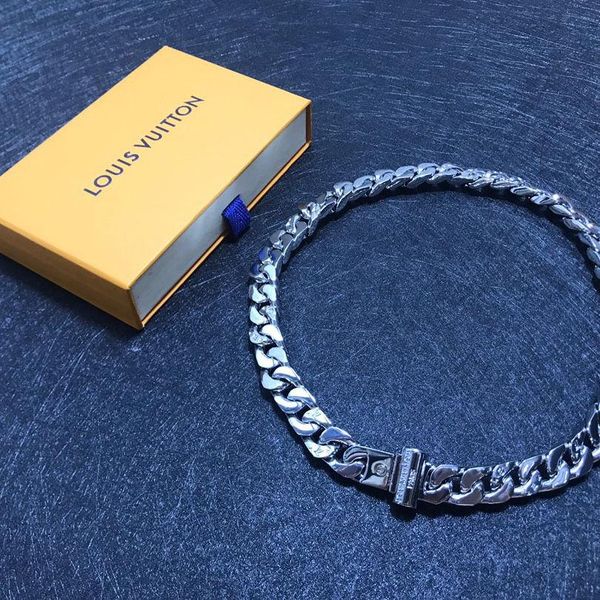 luxury design necklace men and women necklace trendy wild necklace titanium steel statement necklaces send box, Silver