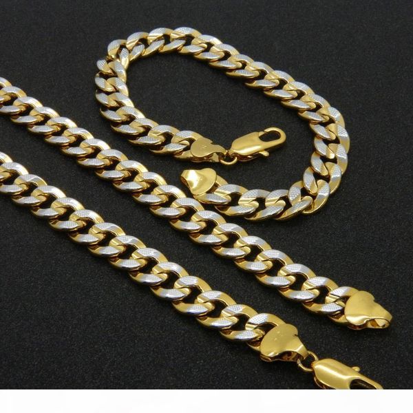 2-tone 18k gold filled curb chain necklace bracelet jewelry set for men party birthday, Silver
2-tone 18k gold filled curb chain necklace bracelet jewelry set for men party birthday, Silver