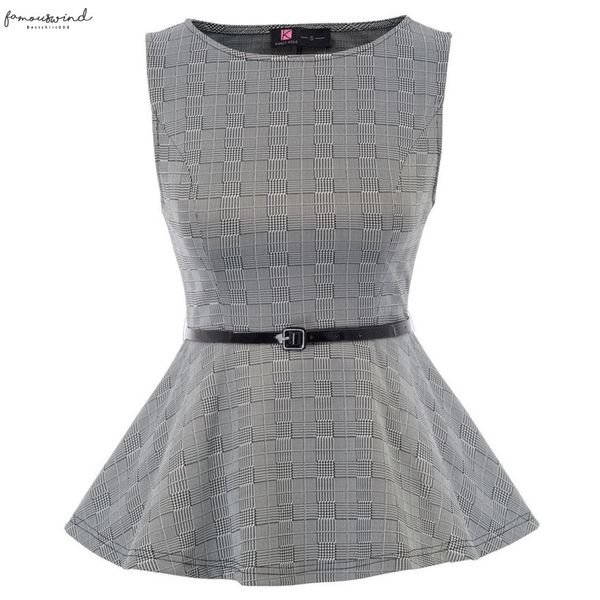 s~2xl elegant office work women blouse gingham print sleeveless scoop neck belt decorated peplum hem shirt chemise, White
s~2xl elegant office work women blouse gingham print sleeveless scoop neck belt decorated peplum hem shirt chemise, White
