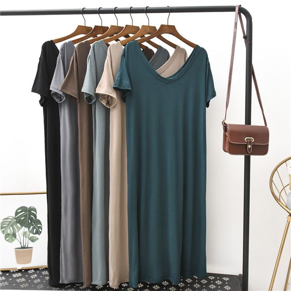 2020 summer long dress women beach style mid-calf vestidos v-neck solid short sleeve modal cotton casual woman dress for home, Black;gray
2020 summer long dress women beach style mid-calf vestidos v-neck solid short sleeve modal cotton casual woman dress for home, Black;gray