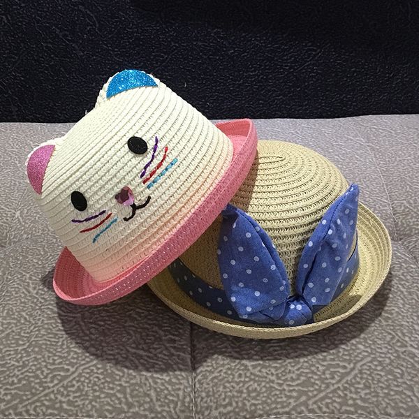 summer cute straw sun embroidered cat ear straw korean bow outdoor sunshade hat children's beach sun hat fashion, Blue;gray
summer cute straw sun embroidered cat ear straw korean bow outdoor sunshade hat children's beach sun hat fashion, Blue;gray