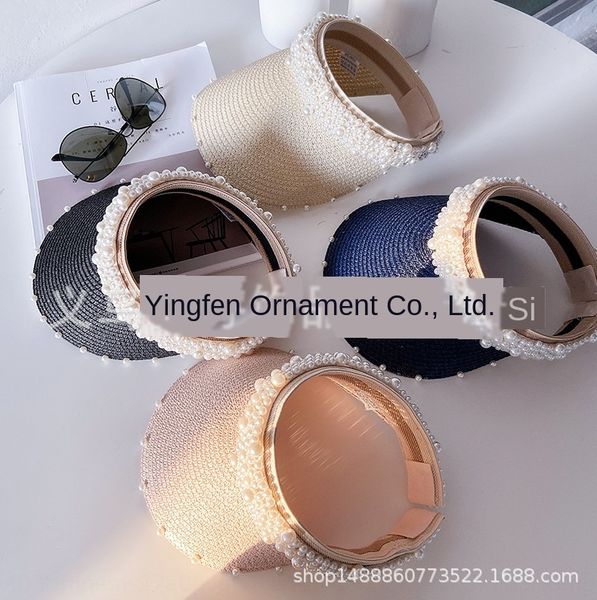 fashionable straw women's straw pearl outdoor sunshade women's hat empty cap eaves pearl hat, Blue;gray
fashionable straw women's straw pearl outdoor sunshade women's hat empty cap eaves pearl hat, Blue;gray