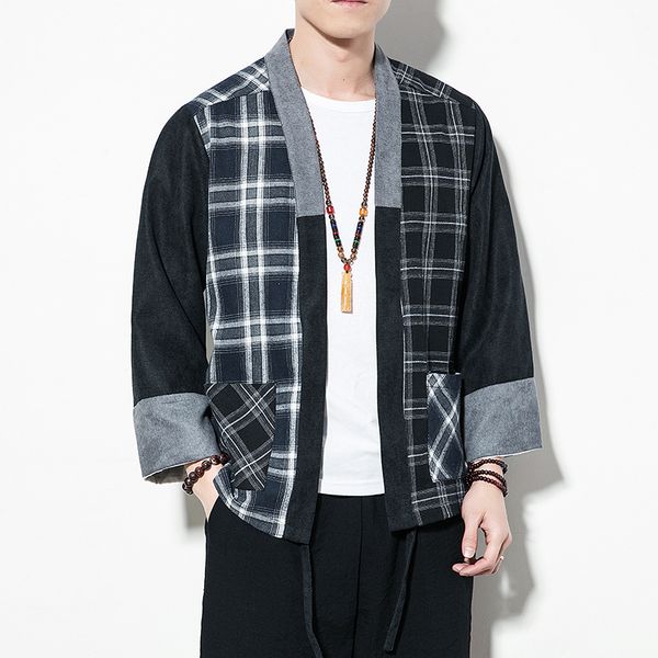 summer chinese style stitching contrast color plaid cardigan hanfu shirt men's lightweight breathable loose chinese men clothing, White;black
summer chinese style stitching contrast color plaid cardigan hanfu shirt men's lightweight breathable loose chinese men clothing, White;black