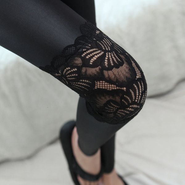 lady floral lace leather leggings brand new women slim pants hallow out lace on knee trousers for with long leg, Black 
lady floral lace leather leggings brand new women slim pants hallow out lace on knee trousers for with long leg, Black