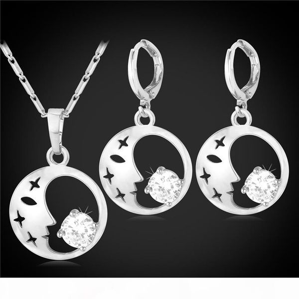 women's beauty face drop earrings platinum 18k real gold plated pendant necklace cubic zirconia jewelry set, Silver
women's beauty face drop earrings platinum 18k real gold plated pendant necklace cubic zirconia jewelry set, Silver