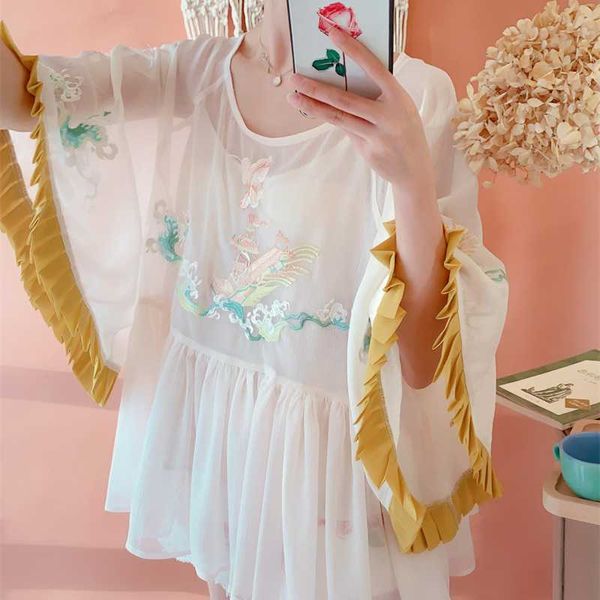 women's blouses & shirts summer spring women korean cute embroidery oversized blouse mori girl sweet casual loose imitation silk chiffo, White
women's blouses & shirts summer spring women korean cute embroidery oversized blouse mori girl sweet casual loose imitation silk chiffo, White