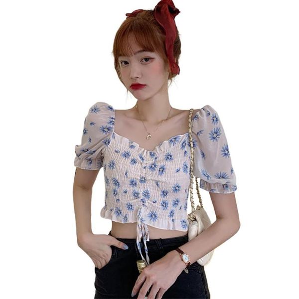 girl women summer floral print ruffled short sleeve drawstring crop blouse, White
girl women summer floral print ruffled short sleeve drawstring crop blouse, White