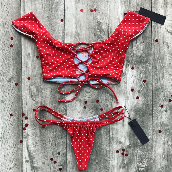 women swimwear red front bandage bikini set push up swimsuit ladies dots printed bathing bikini thong swimming costume, White;black
women swimwear red front bandage bikini set push up swimsuit ladies dots printed bathing bikini thong swimming costume, White;black