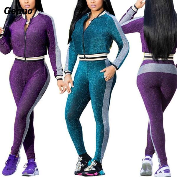 two piece dress colorblock women tracksuit shining silver wire zipper long sleeve bomber jacket fitness pants casual set autumn outfit, White
two piece dress colorblock women tracksuit shining silver wire zipper long sleeve bomber jacket fitness pants casual set autumn outfit, White