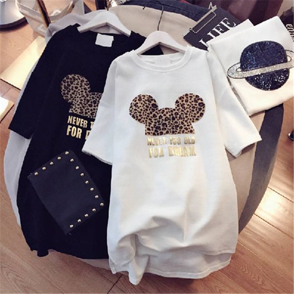 leopard women summer dress short sleeve black white casual party club fashion loose plus size mini dress 2020, Black;gray