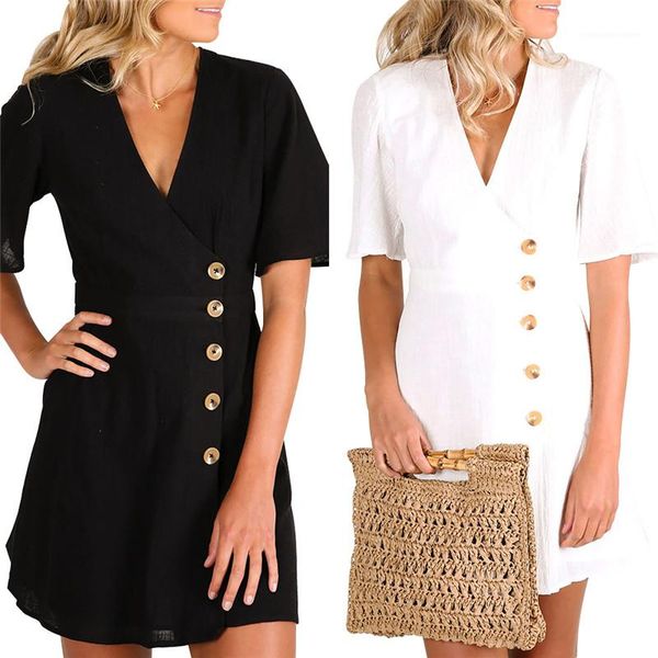sleeve v neck single breasted a line dress ol style ladies clothes summer womens designer shirt dress short, Black;gray
sleeve v neck single breasted a line dress ol style ladies clothes summer womens designer shirt dress short, Black;gray