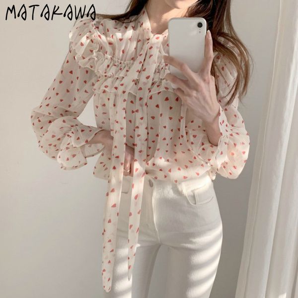 matakawa sweet love micro-transparent chiffon womens blouses 2020 summer printing lace up bow tie long sleeve loose blusas, White
matakawa sweet love micro-transparent chiffon womens blouses 2020 summer printing lace up bow tie long sleeve loose blusas, White