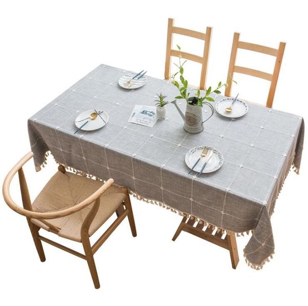 

Tablecloth Rectangle Cotton Linen Wrinkle Free Anti-Fading Checkered Design Tablecloths Washable Dust-Proof for Kitchen Dining BWE193