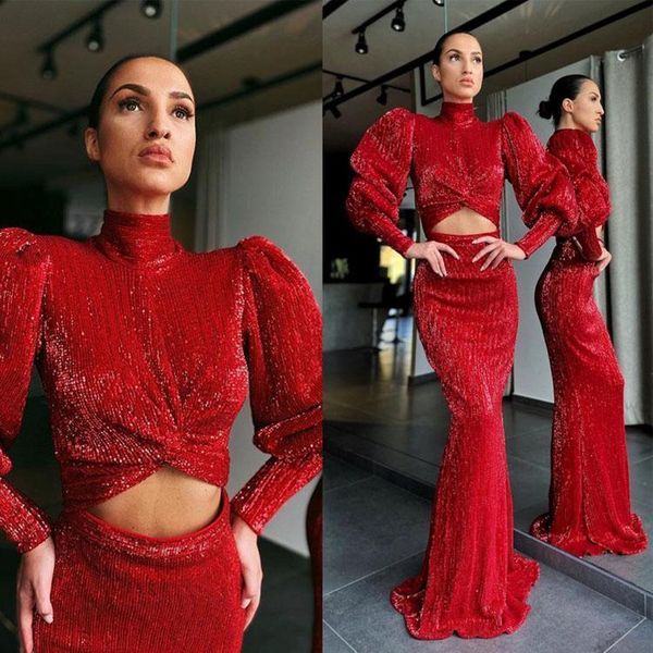 sparkly bright red mermaid evening dresses high collar long sleeve sequined prom dress party runway celebrity dress evening gowns wear, Black;red
sparkly bright red mermaid evening dresses high collar long sleeve sequined prom dress party runway celebrity dress evening gowns wear, Black;red