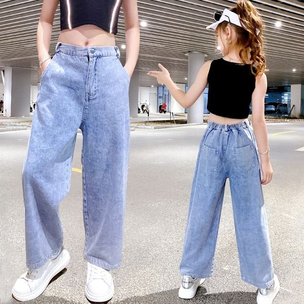 summer 2020 new children's and wide leg 7 girls' jeans 5 girls' high-waisted wide-leg pants thin jeans straight ankle-length, Blue 
summer 2020 new children's and wide leg 7 girls' jeans 5 girls' high-waisted wide-leg pants thin jeans straight ankle-length, Blue