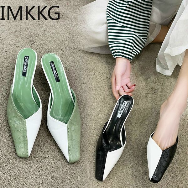 slippers 2021 mules pu leather mix color women green high heels flipflops pointed toe beach shoes slides, Black
slippers 2021 mules pu leather mix color women green high heels flipflops pointed toe beach shoes slides, Black