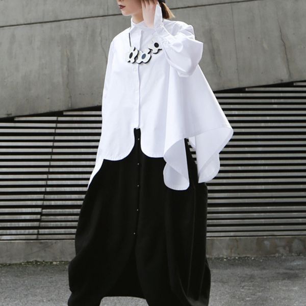 new spring summer lapel long sleeve white irregular hem cut stitch irregular big size shirt women blouse
new spring summer lapel long sleeve white irregular hem cut stitch irregular big size shirt women blouse