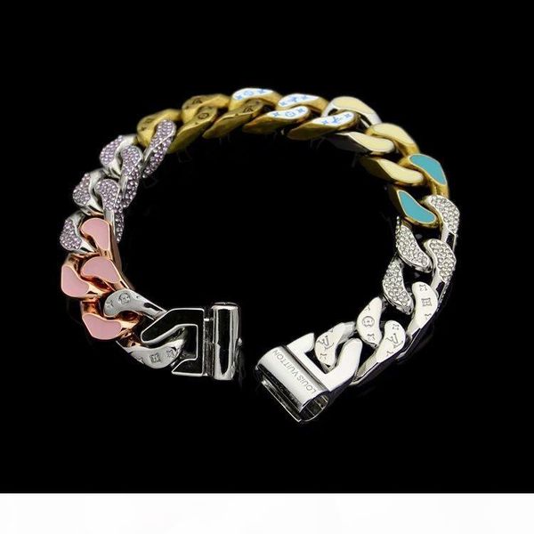 20luxury designer jewelry women bracelets silver thick chain bracelet with diamond pink green white oil dropped stainless steel fashion link, Black
20luxury designer jewelry women bracelets silver thick chain bracelet with diamond pink green white oil dropped stainless steel fashion link, Black