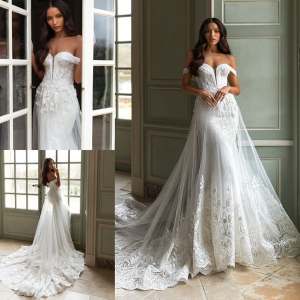 amazing lace mermaid beaded wedding dresses off the shoulder plunging neck bridal gowns sweep train plus size robe de mariée, White
amazing lace mermaid beaded wedding dresses off the shoulder plunging neck bridal gowns sweep train plus size robe de mariée, White