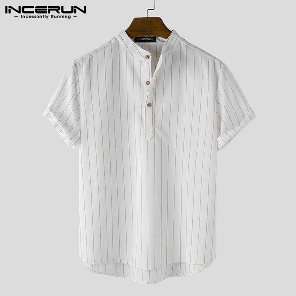 men's casual shirts incerun fashion striped shirt loose cotton blouse vintage comfy blusa men leisure short sleeve stand collar camisa, White;black
men's casual shirts incerun fashion striped shirt loose cotton blouse vintage comfy blusa men leisure short sleeve stand collar camisa, White;black
