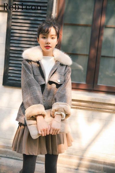 women new winter clothing thicken woolen jacket female korean version of the short loose plaid woolen coat rebicoo36, Black
women new winter clothing thicken woolen jacket female korean version of the short loose plaid woolen coat rebicoo36, Black