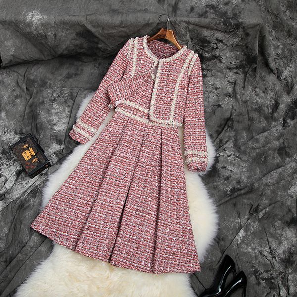 banulin winter new fashion women's tweed short coat and dress two-piece suit women's beading dress 2 piece sets, White
banulin winter new fashion women's tweed short coat and dress two-piece suit women's beading dress 2 piece sets, White