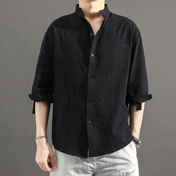 men's casual shirts 2021 summer cotton and linen shirt black japanese three-quarter sleeve thin loose stand collar, White;black
men's casual shirts 2021 summer cotton and linen shirt black japanese three-quarter sleeve thin loose stand collar, White;black