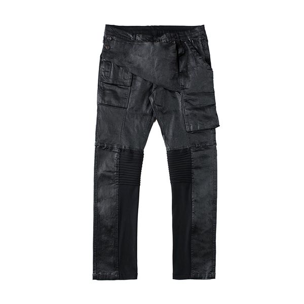 men's jeans aboorun punk wax coating pleated biker men fashion patchwork streetwear slim black denim pants for male r3173, Blue
men's jeans aboorun punk wax coating pleated biker men fashion patchwork streetwear slim black denim pants for male r3173, Blue