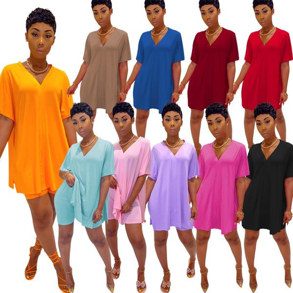 women two piece outfits fashion casual solid color v-neck bat sleeve split shorts two-piece set plus size women clothing summer h82, Gray
women two piece outfits fashion casual solid color v-neck bat sleeve split shorts two-piece set plus size women clothing summer h82, Gray