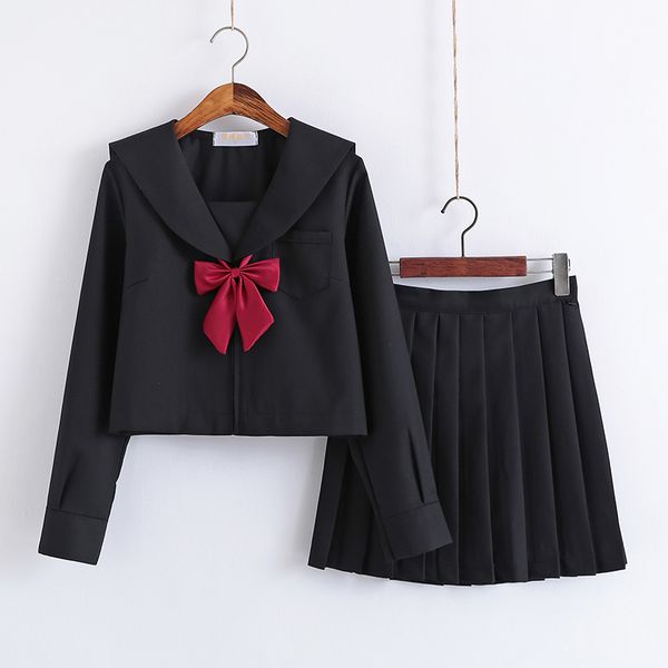 women spring jk high school uniforms students girls black sailor suits harajuku preppy style long sleeve short pleated skirt, White
women spring jk high school uniforms students girls black sailor suits harajuku preppy style long sleeve short pleated skirt, White