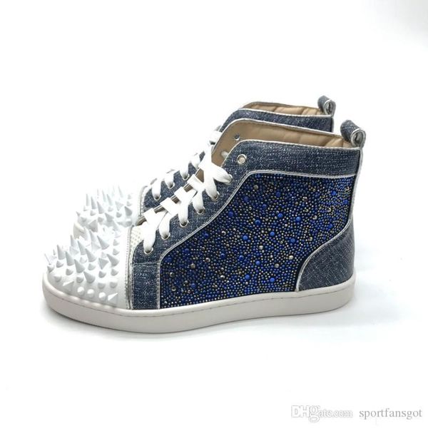 denim rhinestone spike red bottom leather fashion designer shoes high cut spike sedue calf sneaker luxury party wedding shoes casual shoes, Black
denim rhinestone spike red bottom leather fashion designer shoes high cut spike sedue calf sneaker luxury party wedding shoes casual shoes, Black