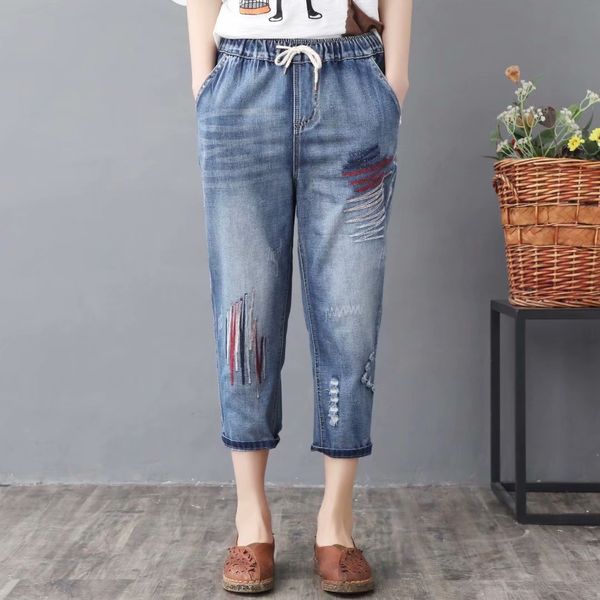 babjf plump mm large size plus plump summer and embroidered jeans new korean style drawstring elastic waist embroidered cropped jeans 77 182, Blue
babjf plump mm large size plus plump summer and embroidered jeans new korean style drawstring elastic waist embroidered cropped jeans 77 182, Blue