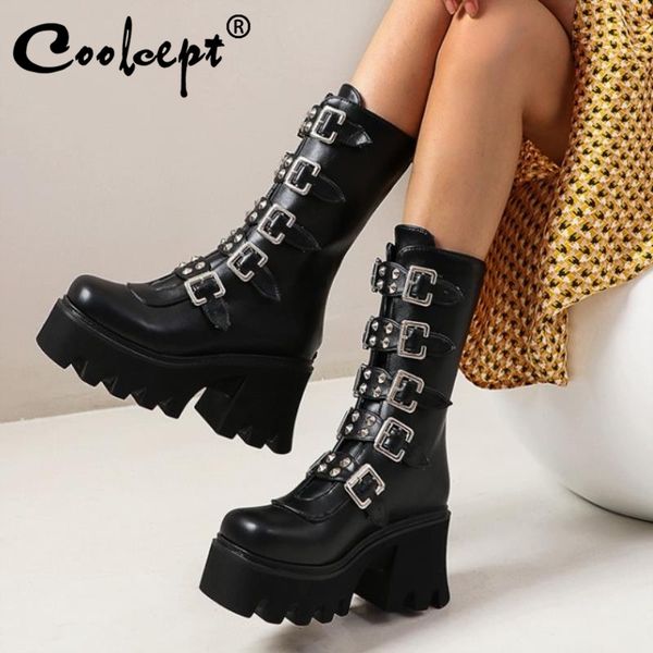 coolcept size 35-44 women boots fashion buckle rivets high heel winter shoes woman platform warm short boot lady footwear, Black
coolcept size 35-44 women boots fashion buckle rivets high heel winter shoes woman platform warm short boot lady footwear, Black