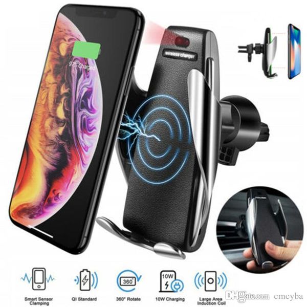 new 10w wireless car charger s5 automatic clamping fast charging phone holder mount in car for iphone xr huawei samsung smart phone