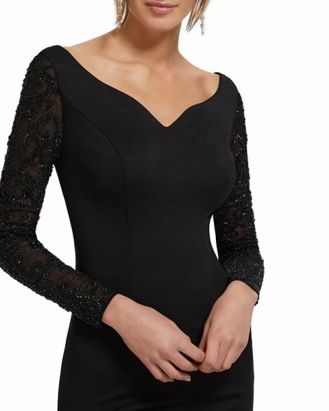 mermaid / trumpet engagement formal evening dress v neck long sleeve sweep / brush train polyester with beading, Black;red
mermaid / trumpet engagement formal evening dress v neck long sleeve sweep / brush train polyester with beading, Black;red