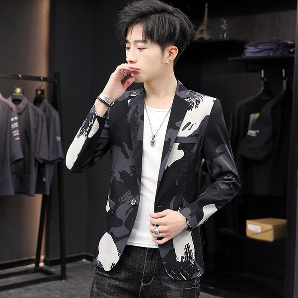 2020 spring new style men casual printed suit teenager slim fit handsome camouflage small suit, White;black
2020 spring new style men casual printed suit teenager slim fit handsome camouflage small suit, White;black